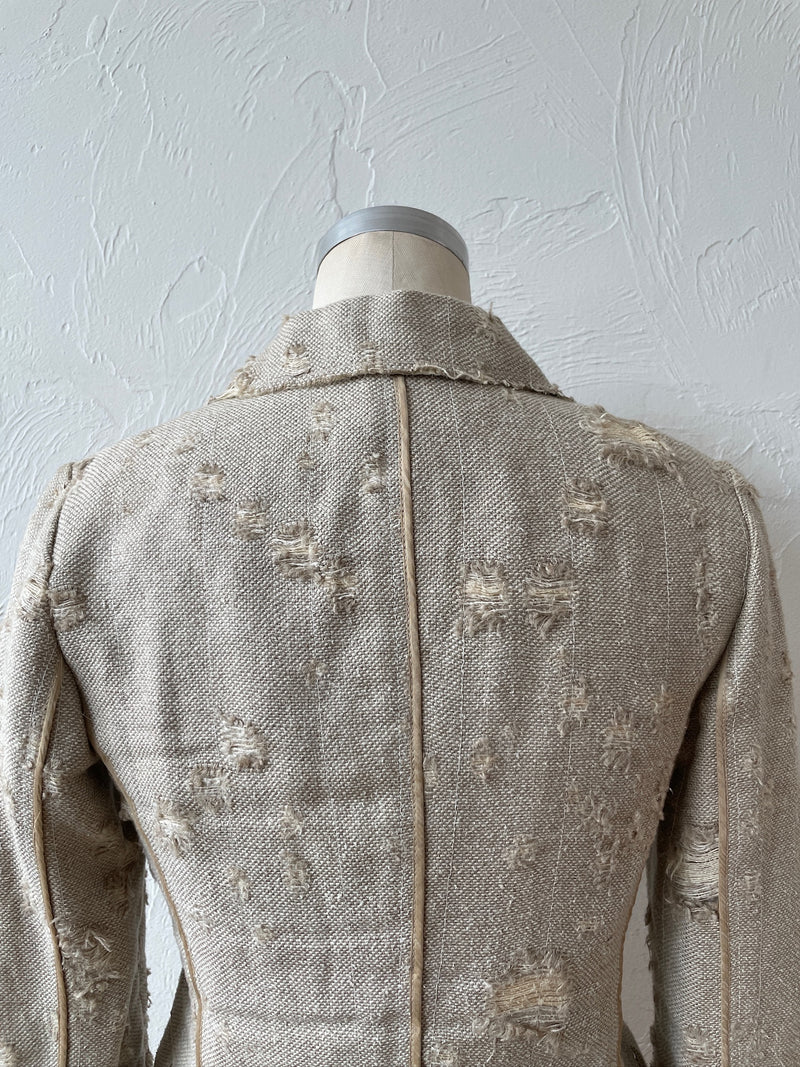 Vintage Prada Distressed Linen Silk Blend Blazer & Skirt Coordinate Set Size 40 - We Thieves