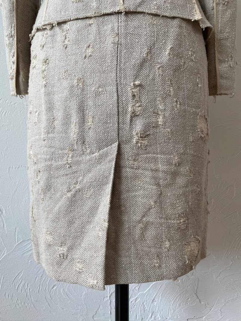 Vintage Prada Distressed Linen Silk Blend Blazer & Skirt Coordinate Set Size 40 - We Thieves