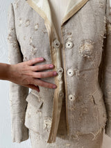 Vintage Prada Distressed Linen Silk Blend Blazer & Skirt Coordinate Set Size 40 - We Thieves