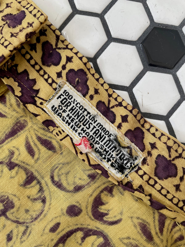 Vintage Indian Block Print Yellow & Purple Maxi Dress Dress M/L - We Thieves