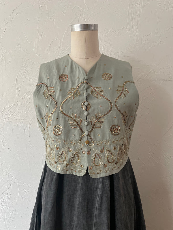 Vintage Emanuel Ungaro Silk Grey/Bronze Sequin Cropped Vest S/M - We Thieves