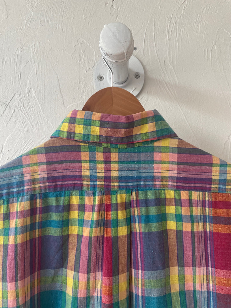 Vintage 90s Bright Plaid Madras Button Down Shirt M - We Thieves