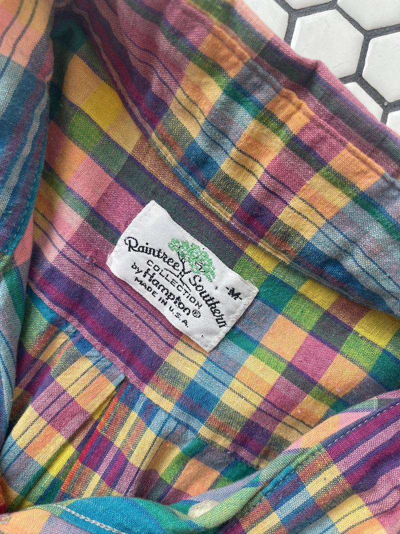 Vintage 90s Bright Plaid Madras Button Down Shirt M - We Thieves