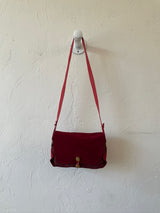 Vintage Perry Ellis Maroon Suede Two-Tone Handbag with Brass Button Closure - We Thieves