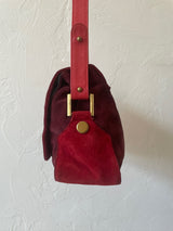 Vintage Perry Ellis Maroon Suede Two-Tone Handbag with Brass Button Closure - We Thieves