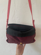Vintage Perry Ellis Maroon Suede Two-Tone Handbag with Brass Button Closure - We Thieves