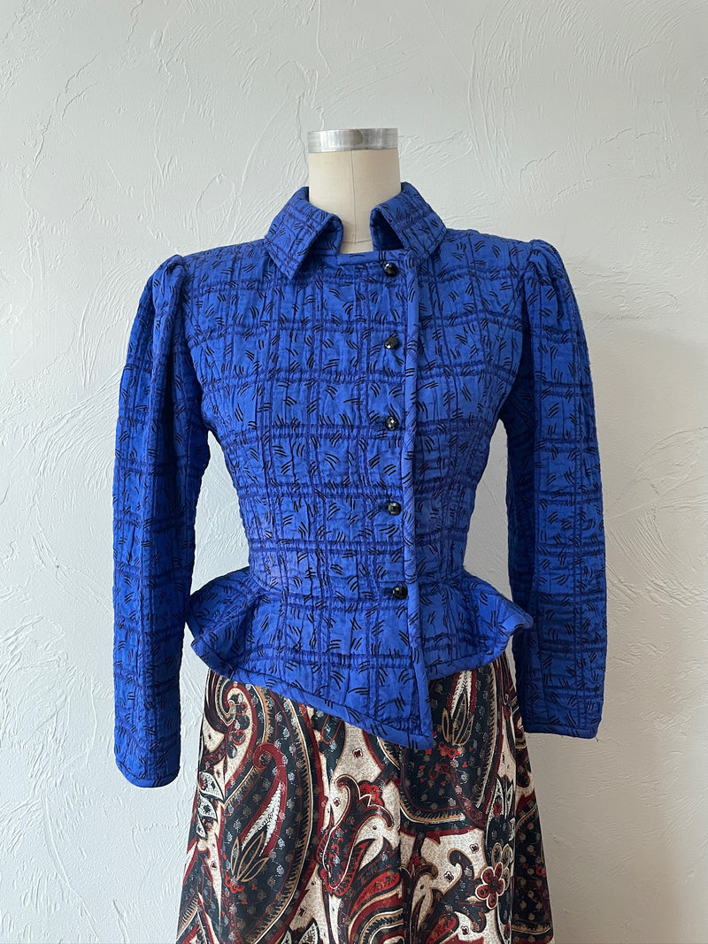 Vintage Ungaro Royal Blue Quilted Peplum Blazer S