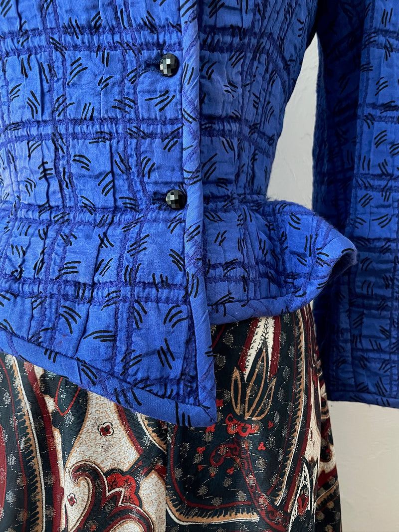 Vintage Ungaro Royal Blue Quilted Peplum Blazer S