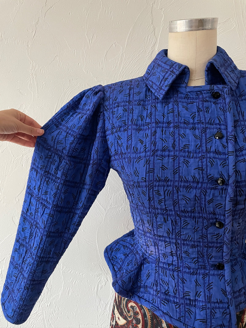 Vintage Ungaro Royal Blue Quilted Peplum Blazer S