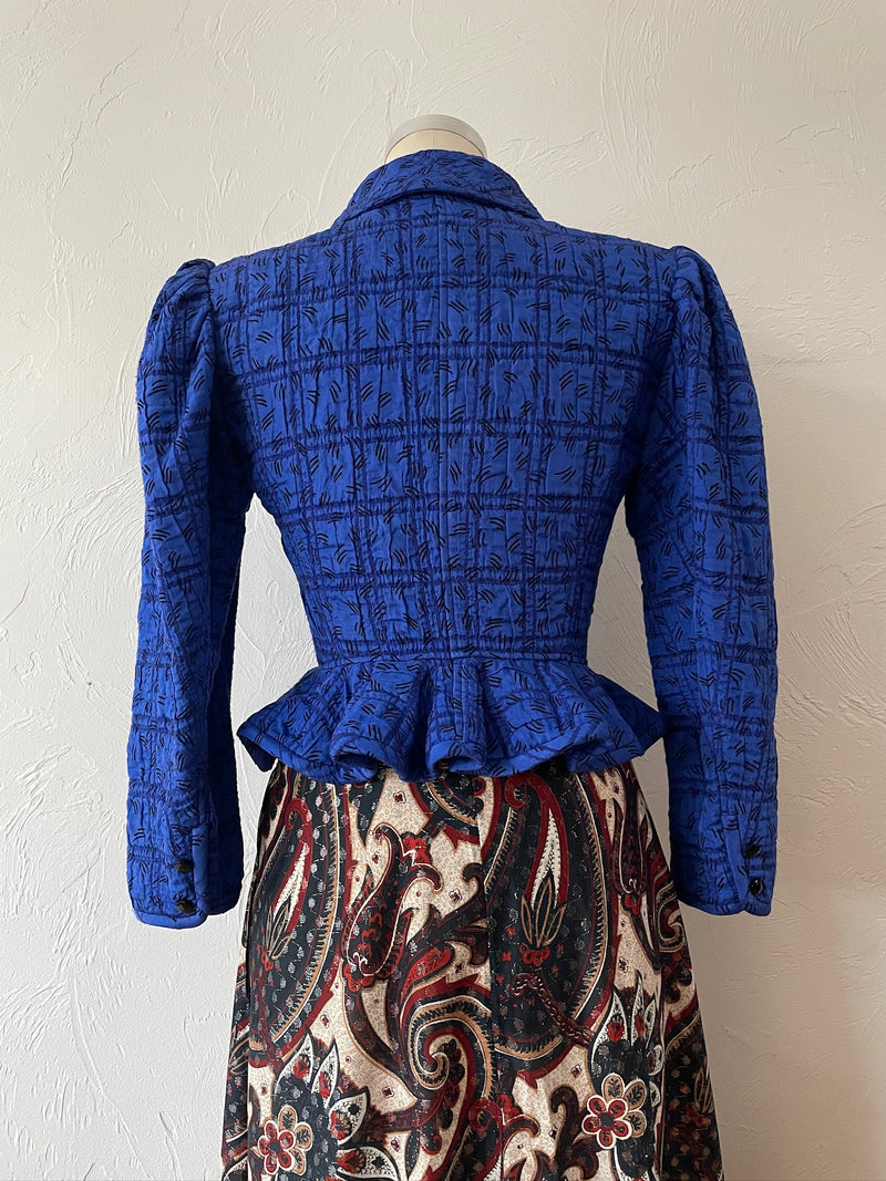 Vintage Ungaro Royal Blue Quilted Peplum Blazer S