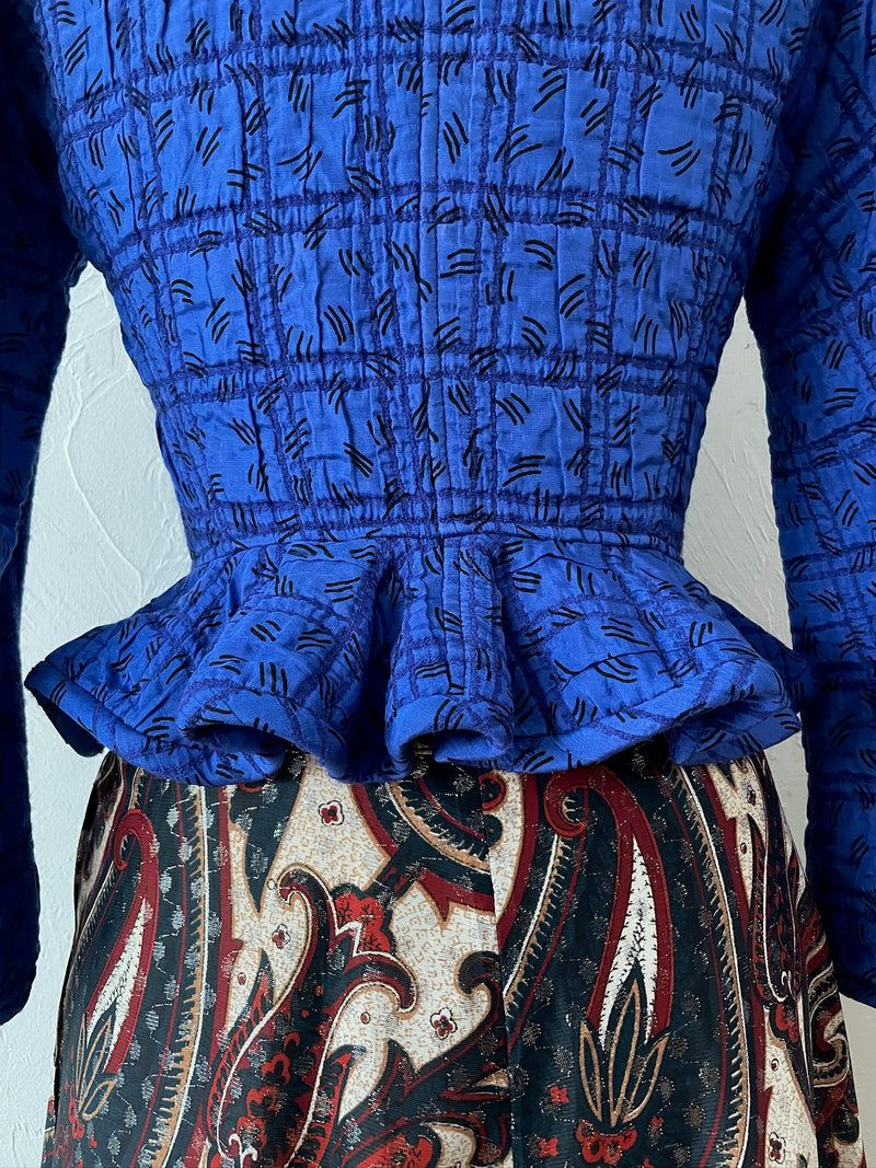 Vintage Ungaro Royal Blue Quilted Peplum Blazer S