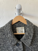 Vintage 60s Jane Justin Black & White Woven Wool Coat M