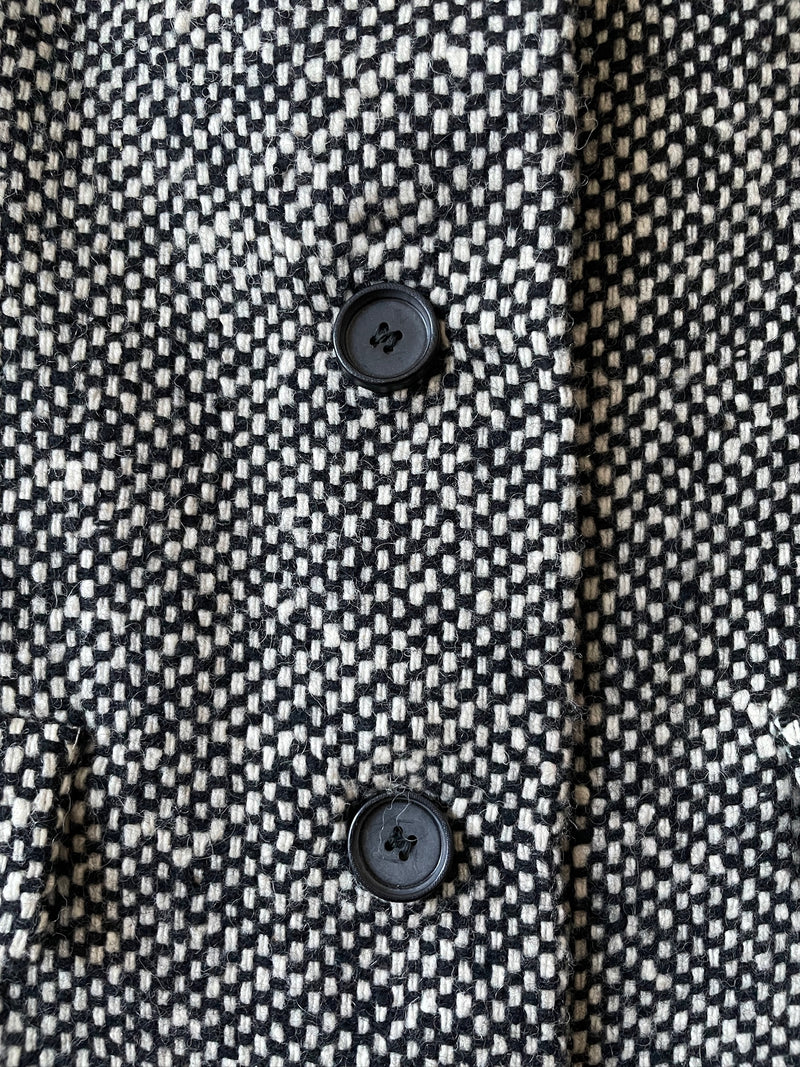 Vintage 60s Jane Justin Black & White Woven Wool Coat M