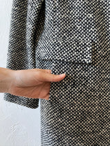 Vintage 60s Jane Justin Black & White Woven Wool Coat M