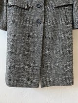 Vintage 60s Jane Justin Black & White Woven Wool Coat M
