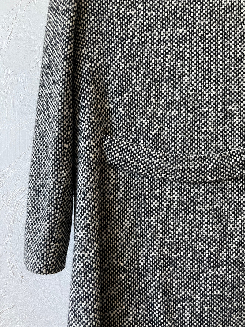 Vintage 60s Jane Justin Black & White Woven Wool Coat M