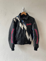 Vintage Polaris Black Leather Racing Jacket with Quilted Lining S