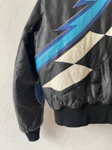 Vintage Polaris Black Leather Racing Jacket with Quilted Lining S