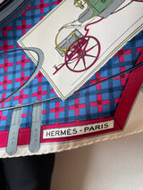 Vintage Hermes Les Voitures Nouvelles Blue, Red & Cream Carriages Silk Scarf - We Thieves
