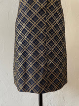 Vintage 50s/60s Navy & Gold Lurex Plaid Sheath Dress S