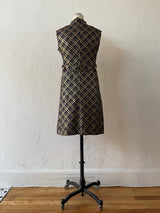 Vintage 50s/60s Navy & Gold Lurex Plaid Sheath Dress S