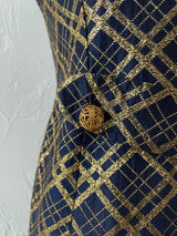 Vintage 50s/60s Navy & Gold Lurex Plaid Sheath Dress S