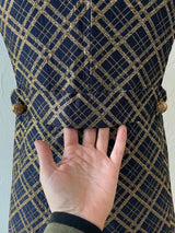 Vintage 50s/60s Navy & Gold Lurex Plaid Sheath Dress S