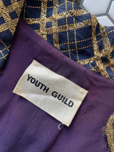 Vintage 50s/60s Navy & Gold Lurex Plaid Sheath Dress S