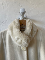 Vintage Albert Nipon White Wool & Faux Fur Collar Coat M