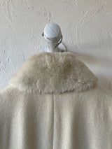 Vintage Albert Nipon White Wool & Faux Fur Collar Coat M