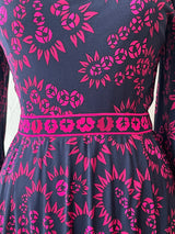 Vintage 1960s Bessi Italian Designer Navy & Hot Pink Silk Jersey Dress M - We Thieves