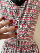 Vintage 1960s Black White and Red Wheel Print Dress - We Thieves