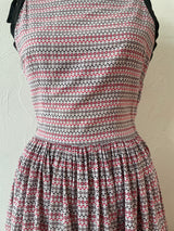 Vintage 1960s Black White and Red Wheel Print Dress - We Thieves