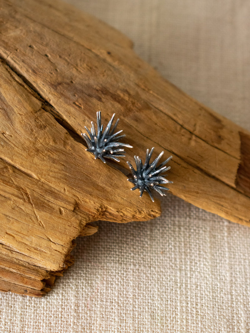 Single Thistle Oxidized Sterling Silver Post Earrings - We Thieves