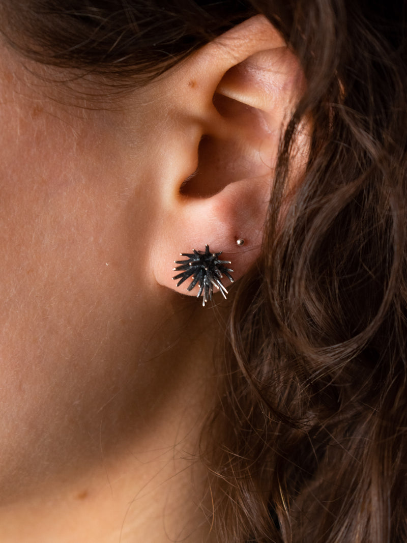 Single Thistle Oxidized Sterling Silver Post Earrings - We Thieves