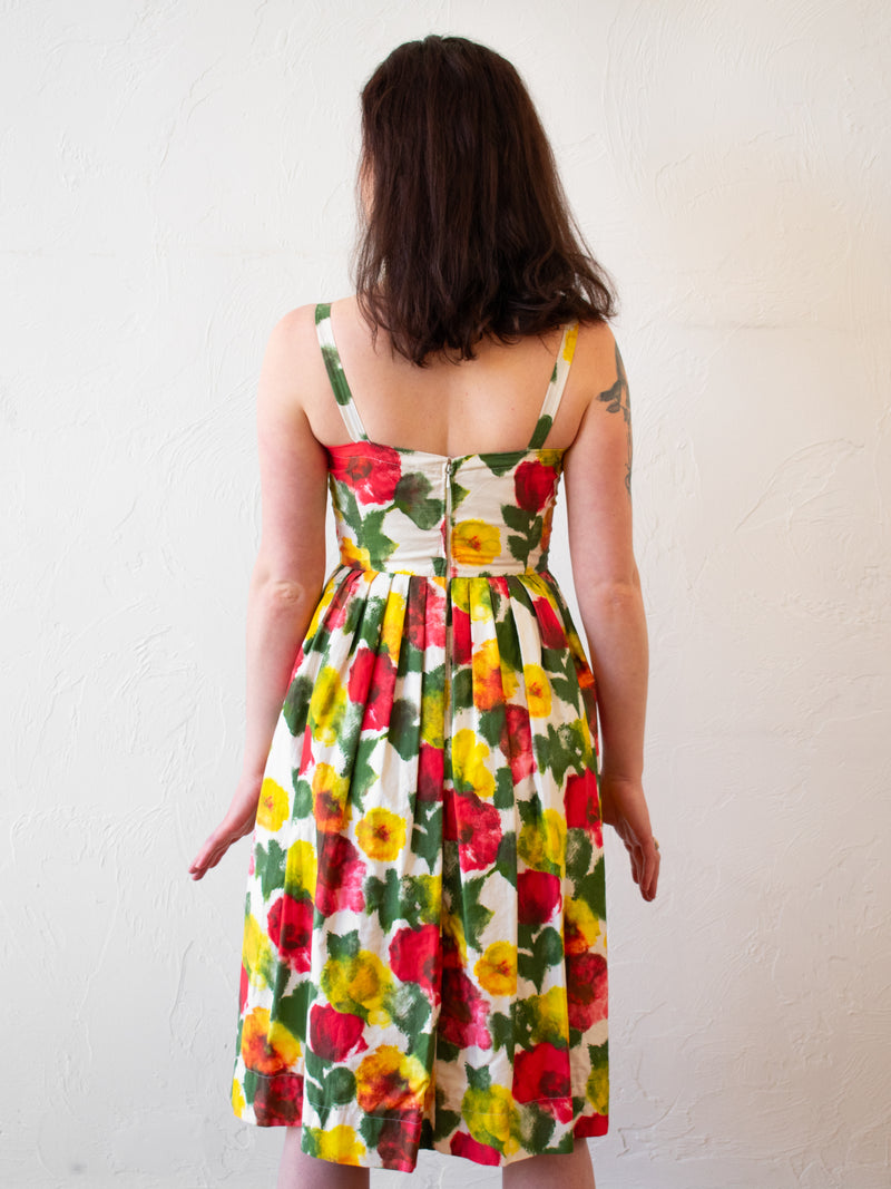 Vintage 1960s Handmade Floral Fit + Flare Dress XS/S - We Thieves