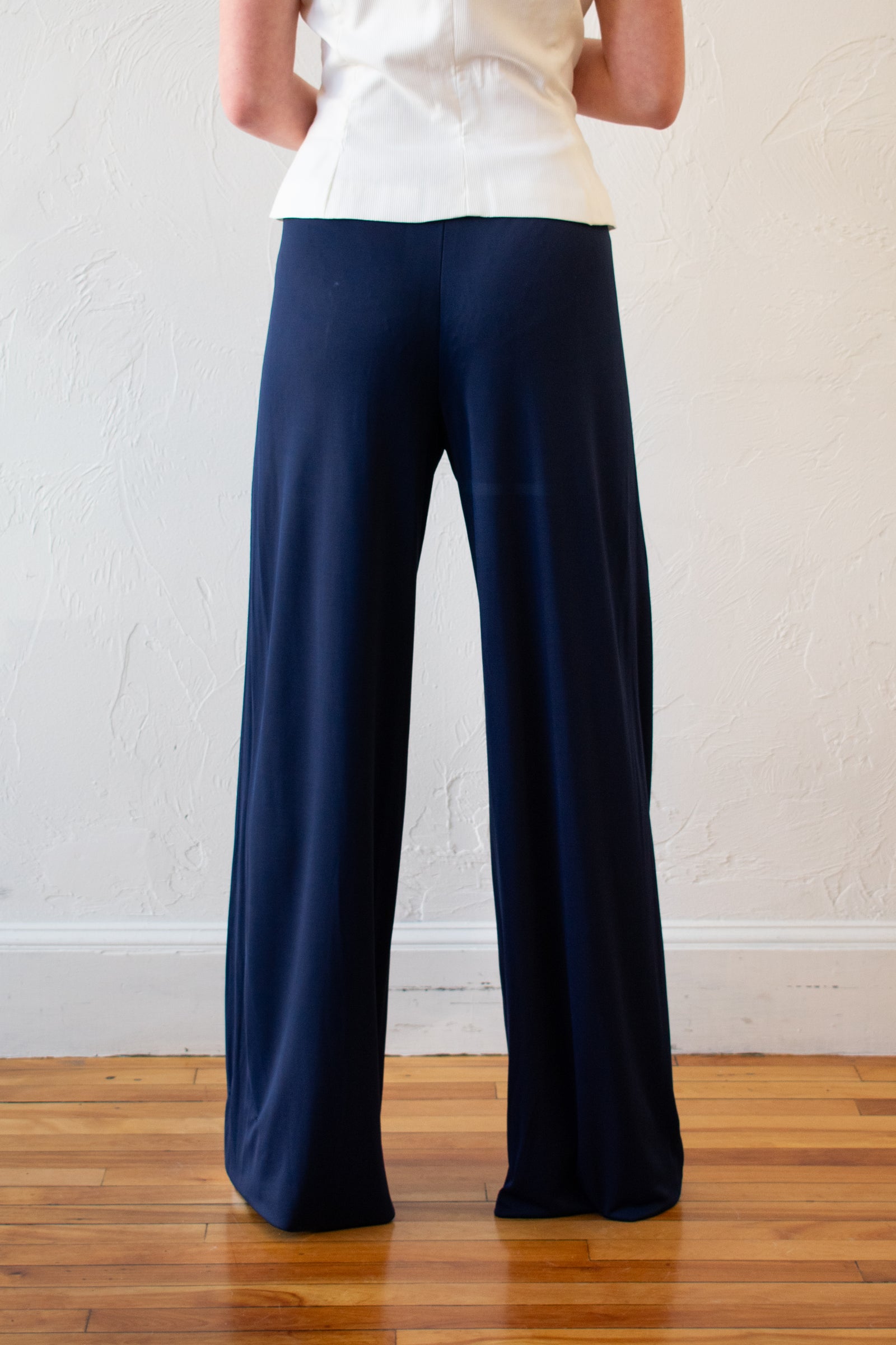 Vintage Oscar De La Renta Navy Slinky Belted Pant L/XL – We