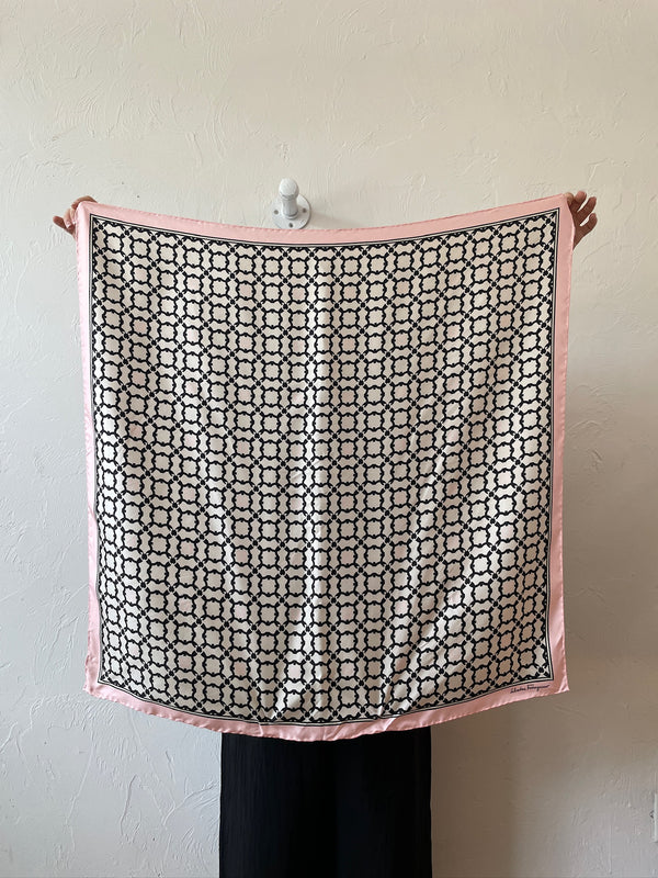 Vintage Ferragamo Black/White/Pink Gancini Print Silk Scarf - We Thieves