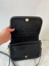 Vintage 90s Coach Black Leather Companion Flap Handbag