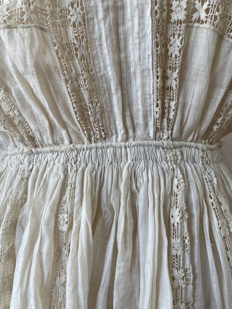 Vintage Antique Couture Linen + Lace Occasional Maxi Dress S/M - We Thieves