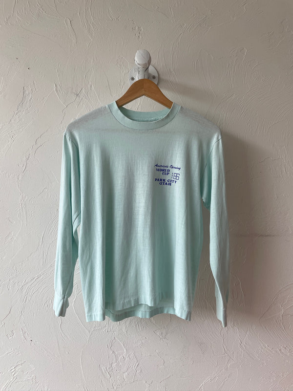 Vintage 1986 Utah Skiing World Cup Ice Blue Longsleeve T-Shirt S - We Thieves
