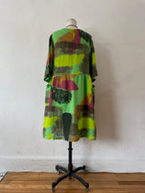 Vintage Puro Lino Bright Green Brushstroke Pattern Midi Dress M/L - We Thieves