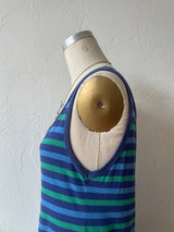 Vintage 80s Imagnin Blue & Green Striped Cotton Tank Dress M - We Thieves