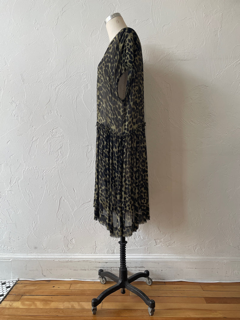 Vintage Isabel Marant Étoile Green Cheetah Print Drop Waist Dress L/XL - We Thieves