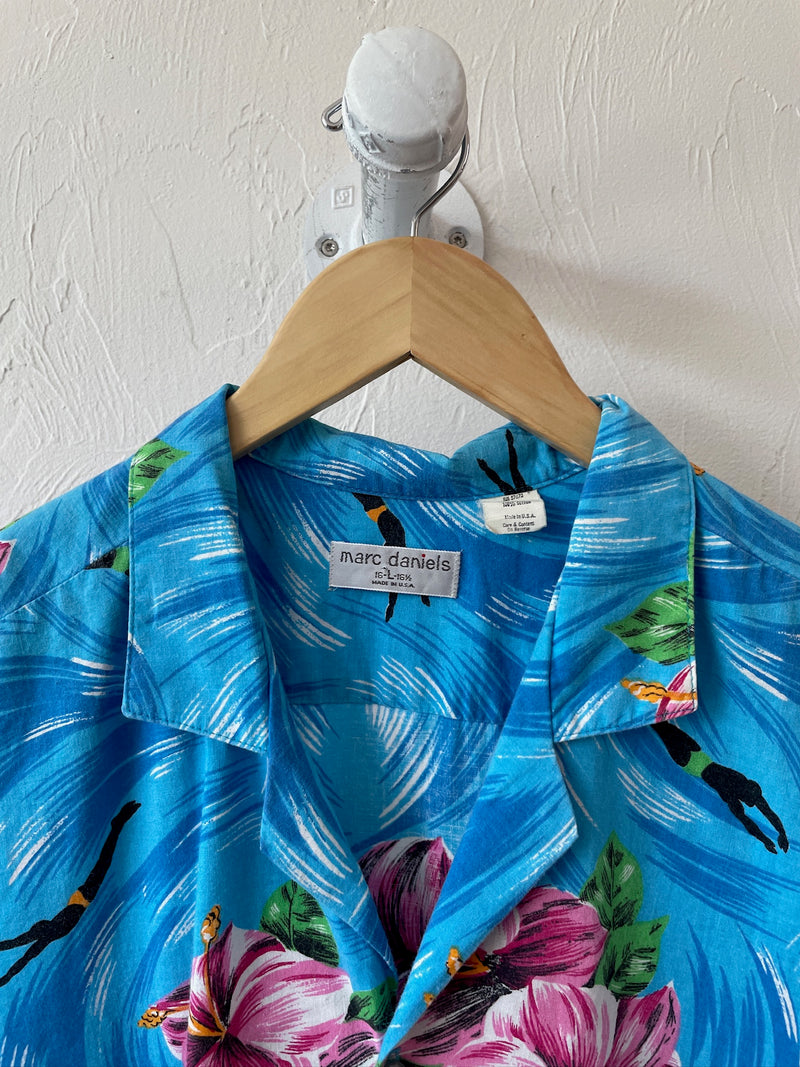 Vintage Marc Daniels Swimmers Light Blue Hawaiian Button Down Shirt M/L - We Thieves