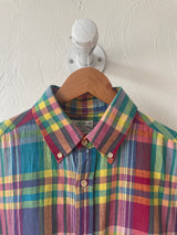 Vintage 90s Bright Plaid Madras Button Down Shirt M - We Thieves