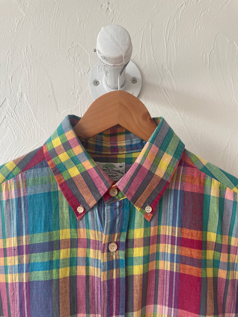 Vintage 90s Bright Plaid Madras Button Down Shirt M - We Thieves