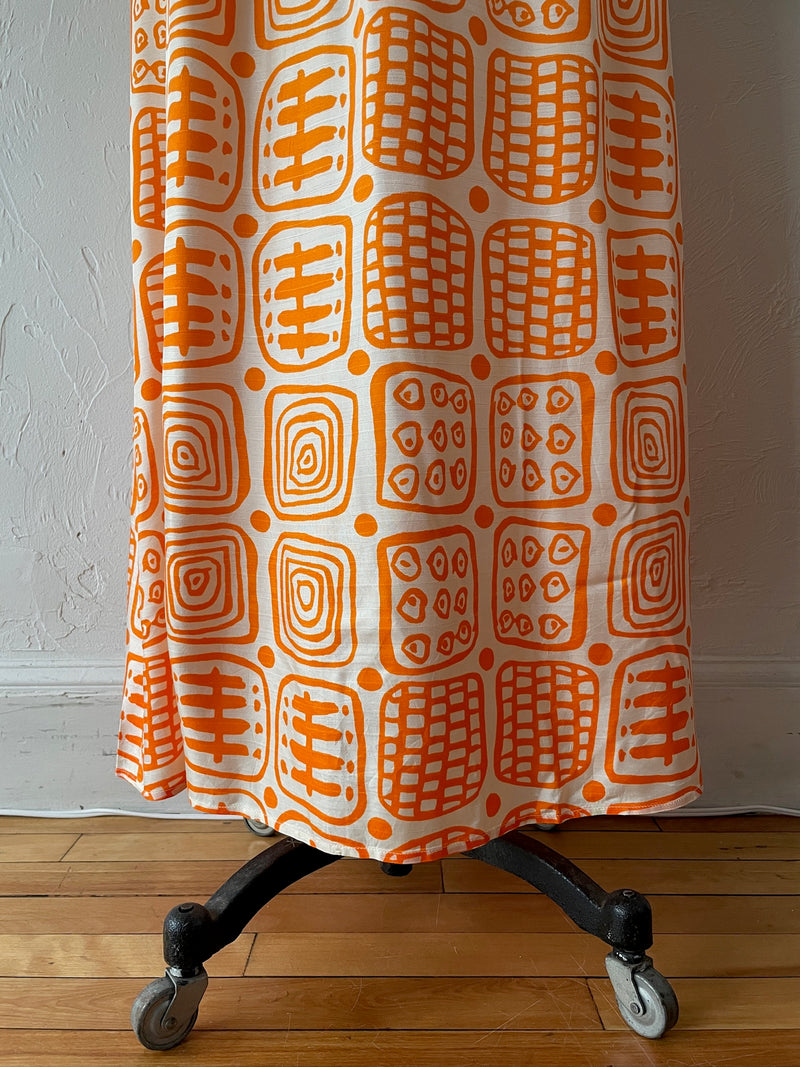 Vintage 70s Empire Waist Orange Print Maxi Dress S - We Thieves