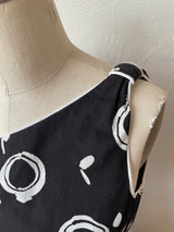Vintage Black & White Circle Print One-Shoulder Cotton Dress M - We Thieves
