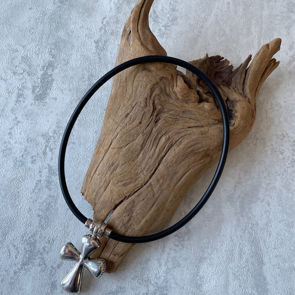 Vintage Joe Esposito Sterling Silver Cross on Black Leather Cord